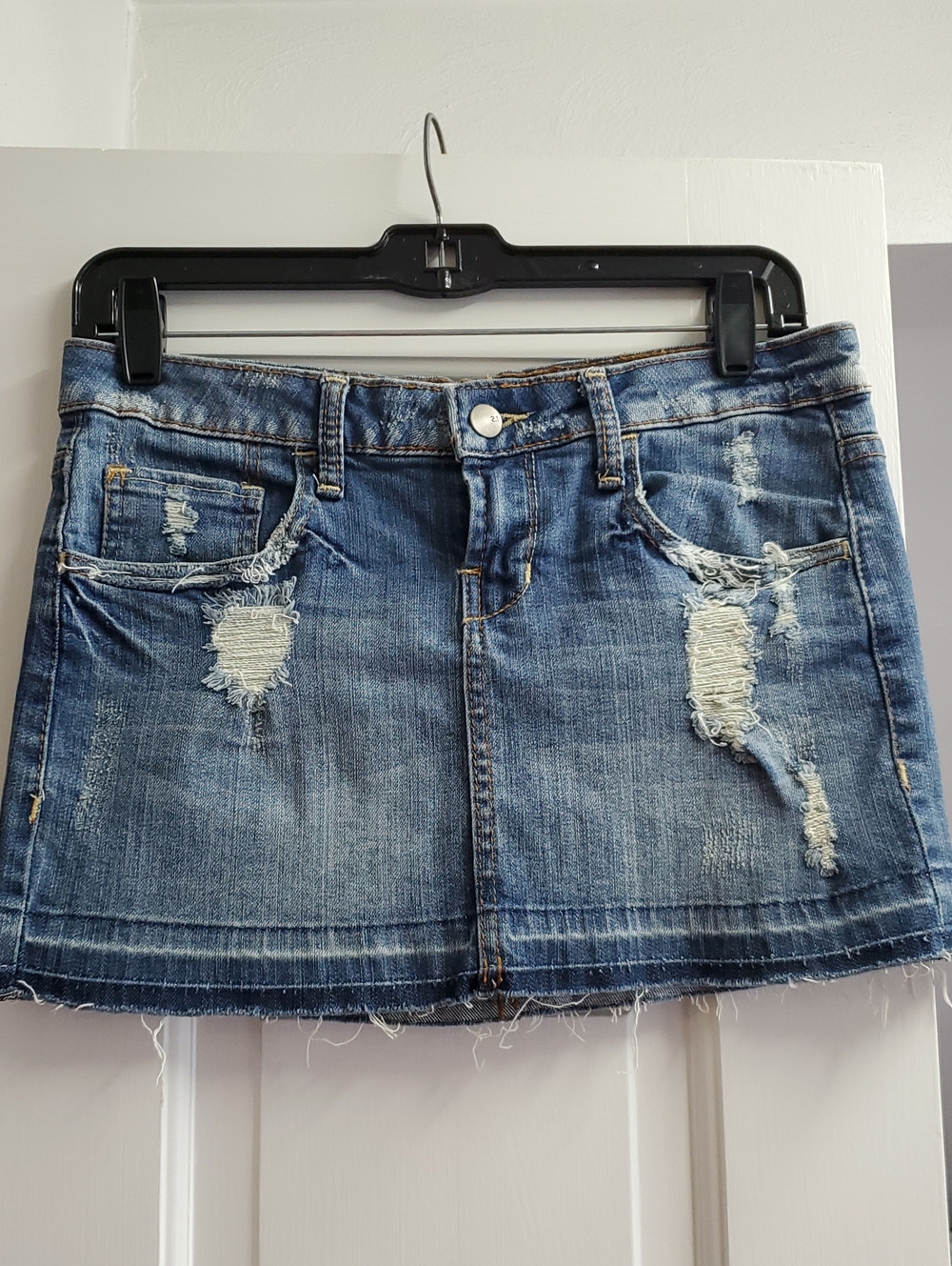 2.1 Denim Distressed Mini Skirt - Blue Wash